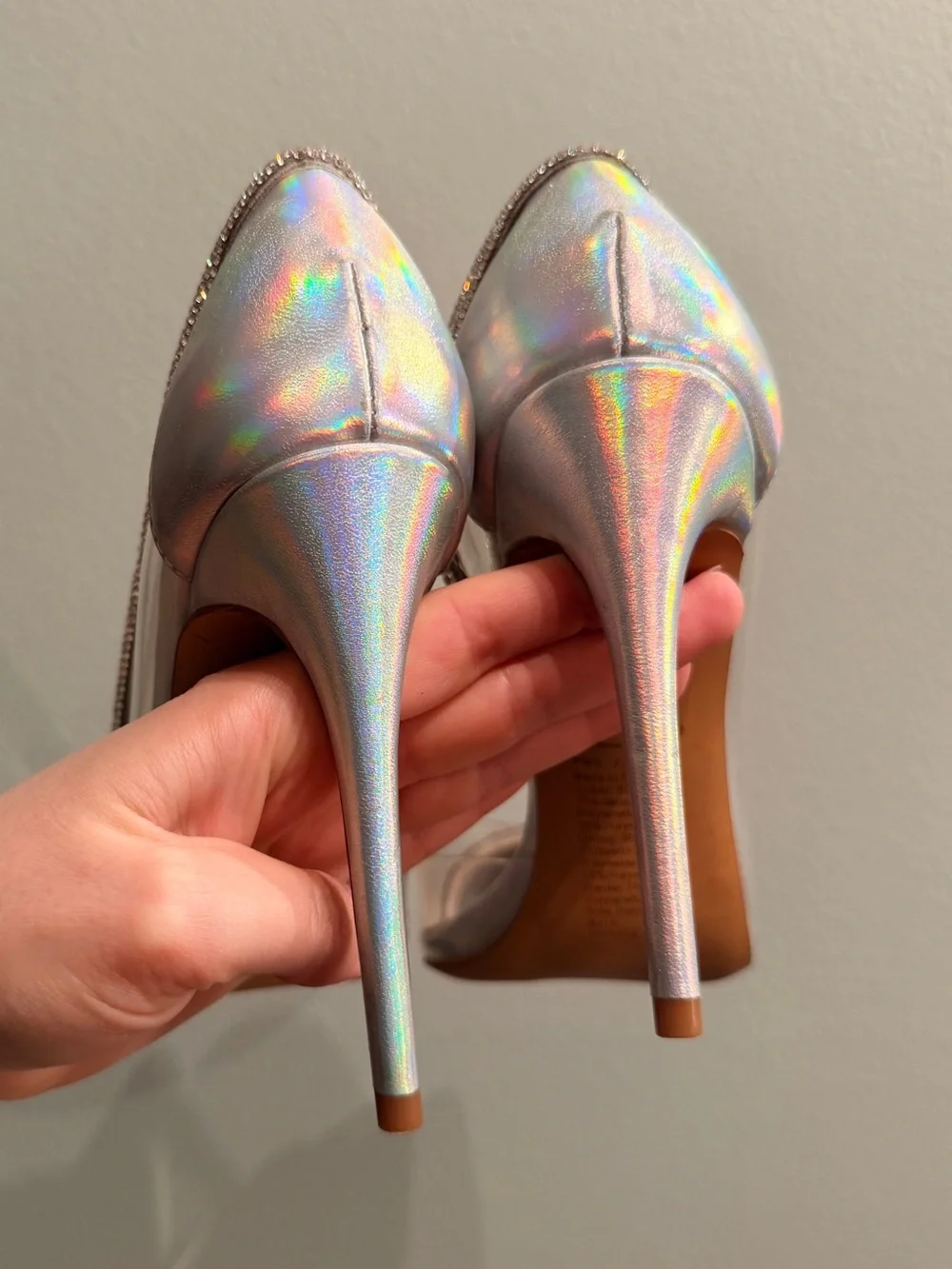 ALDO Iridescent Pointed-Toe Heels with Crystal Trim in Silver